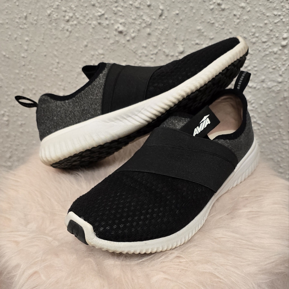 Avia Black and Gray Slip-On Sneakers with Cushioned Sole